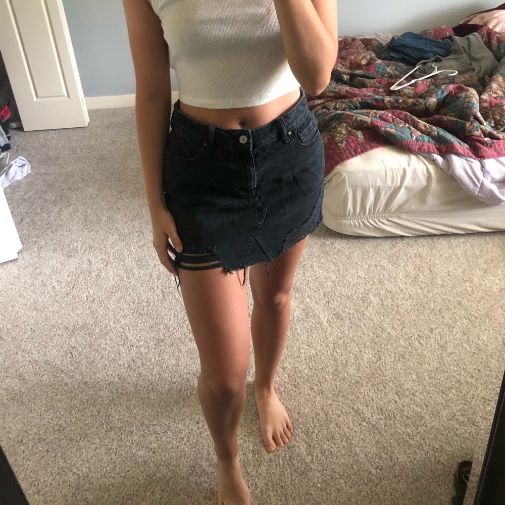 black distressed jean skirt
